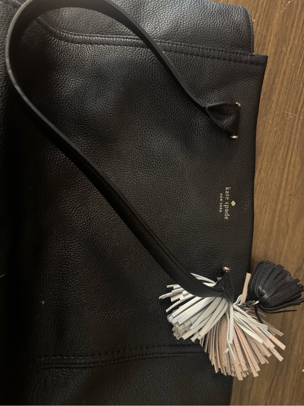 kate spade Black Leather Tote with Multi-Color Tassel